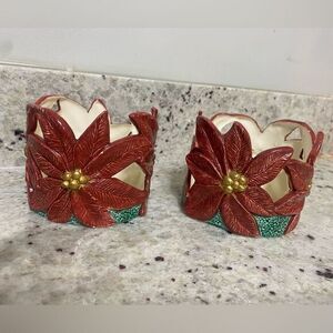 - Set of two Holiday,‎ poinsettia, ceramic candleholders